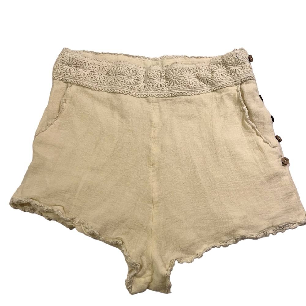 Free People Cotton Shorts Boho Lined Shorties Side Buttons and Lace Size Small